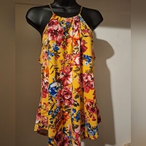 Yellow Floral Printed Sleeveless Top *